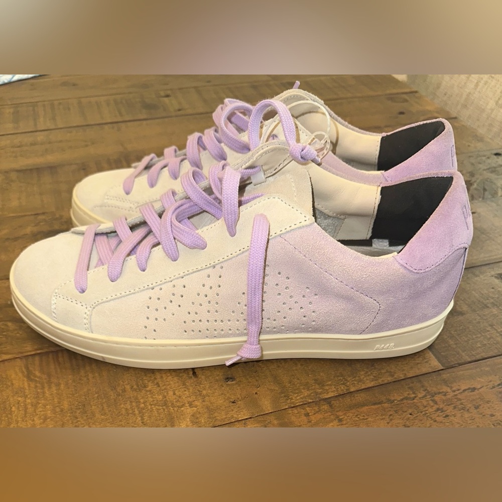 P448 John Lavender Cream Suede Low Top Sneakers Made‎ in Italy Women's Size 39